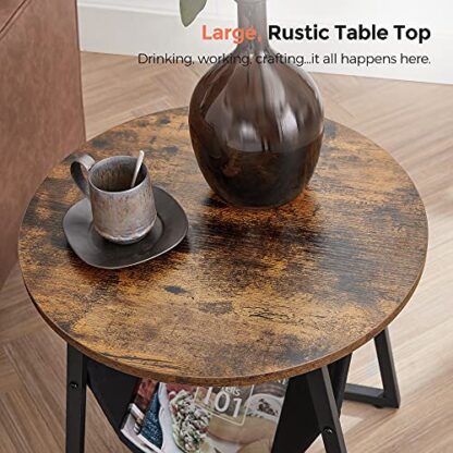 Rustic Brown + Black Round End Table with Pocket, Side Table, Coffee Sofa Table - Image 5