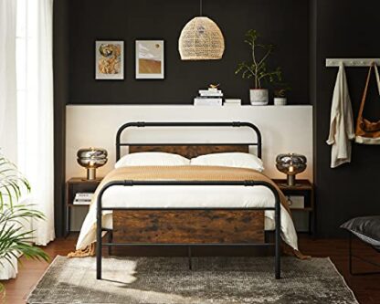 Rustic Brown + Black Full Size Metal Bed Frame with Headboard Footboard - Image 7