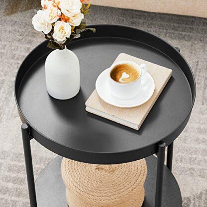 Black End Table, Side Table 2-Tier, Sofa Table with Movable Tray - Image 5