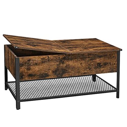 Rustic Brown + Black Coffee Table, Living Room Table with Flip Top - Image 7