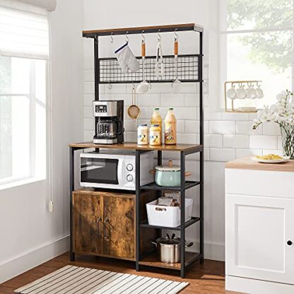 Rustic Brown + Black Baker’s Rack, Coffee Station, Microwave Oven Stand - Image 6