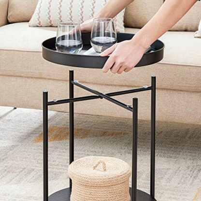 Black End Table, Side Table 2-Tier, Sofa Table with Movable Tray - Image 6