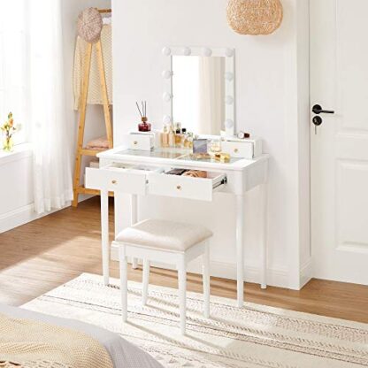 White Vanity Set, Makeup Vanity Table with Mirror 10 Dimmable Light Bulbs - Image 3