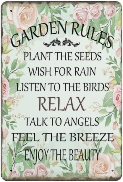 8x12 inch Garden Rules Garden Decor Home Decor Metal Tin Sign