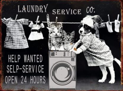 8x12 inch Vintage Laundry Room Metal Sign Dog and Cat Laundry Service