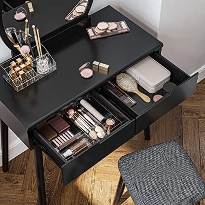 Black Vanity Table, Makeup Vanity Desk with Rounded Mirror - Image 7