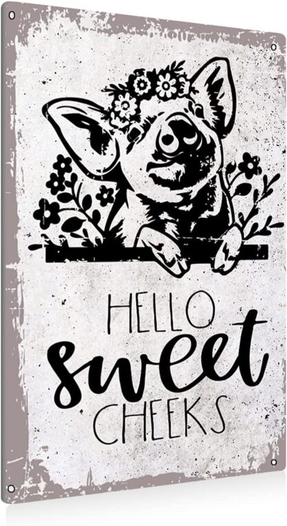 8x12 inch Funny Hello Sweet Cheeks Pig Flower Bathroom Metal Tin Sign