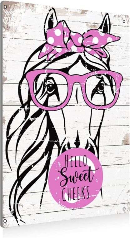 8x12 inch Funny Hello Sweet Cheeks Pink Horse Bathroom Metal Tin Sign