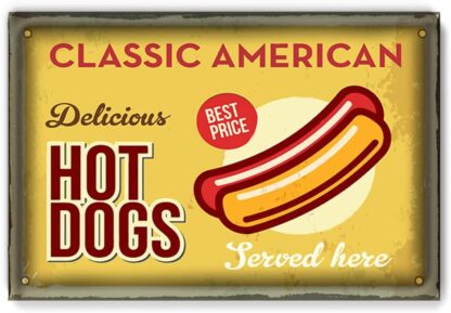 8x12 inch Retro Tin Sign Metal Restaurant Hot Dogs