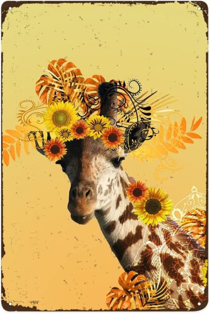 8x12 inch Metal Tin Sign Floral Giraffe Animal Metal Signs