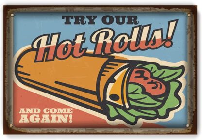 8x12 inch Retro Tin Sign Metal Poster Vintage Wall Decor Hot Dog Roll Foot