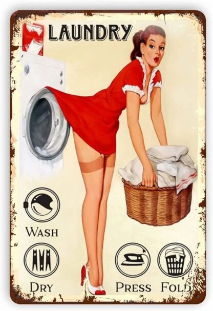 8x12 inch Laundry Pin Up Girl Metal Tin Sign