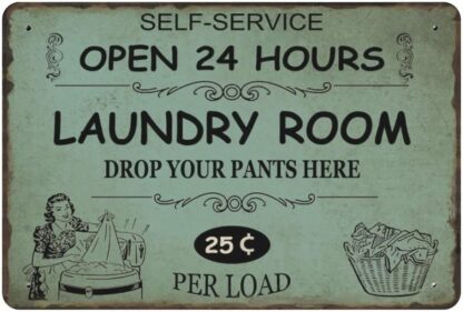 8x12 inch Laundry Signs, Self Service Open 24 Hours Laundry Room Sign