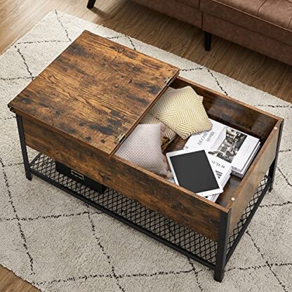 Rustic Brown + Black Coffee Table, Living Room Table with Flip Top - Image 6