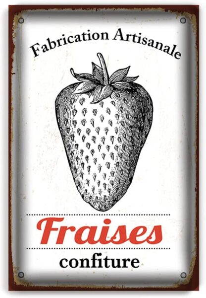 Retro Tin Sign Metal Black and White Strawberry