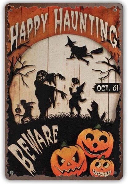 8x12 inch Happy Haunting Beware Tin Sign Vintage