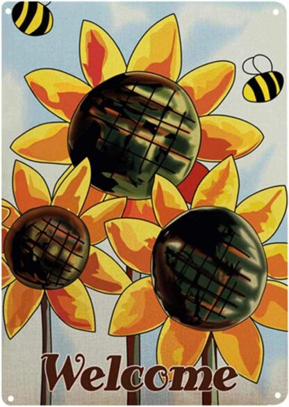 8x12 inch Welcome Sunflower Bee Happy Vintage Tin Signs