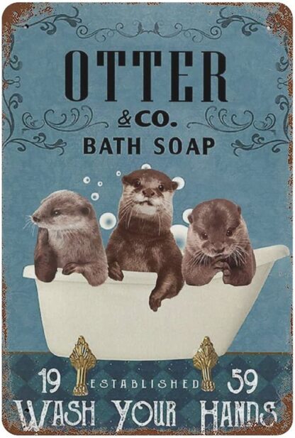 8x12 inch Otter Bathroom Poster Otter & Co. Bath Soap Wash Your Hands