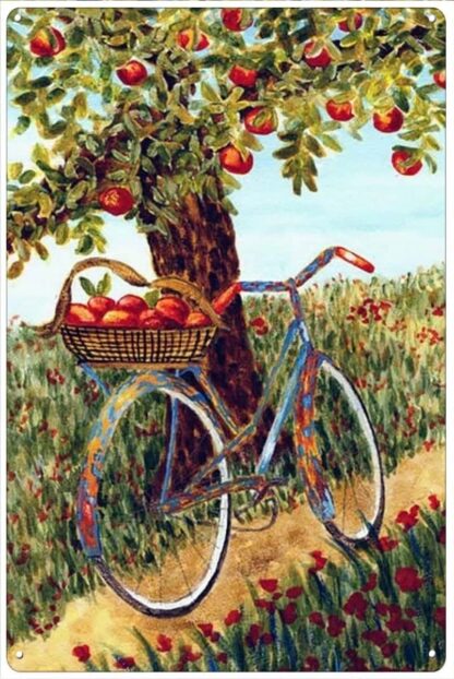 8x12 inch Bike Apple Tree Antique Tin Sign