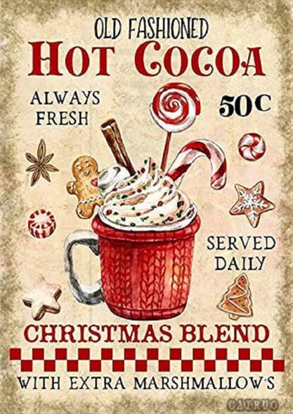 8x12 inch Metal Tin Sign Hot Chocolate Hot Cocoa Metal Sign