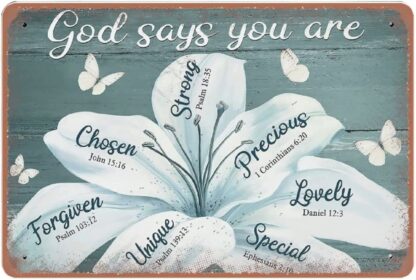 8x12 inch White Lily Flower tin Sign, Bible Verse tin Sign