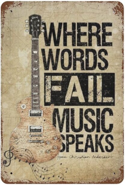 8x12 inch Vintage Tin Sign Guitar Where Words Fail Music Speaks