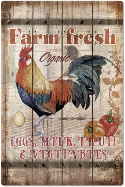 8x12 inch Vintage Old Iron Plaque |Farm Fresh and Eggs Milk Iron