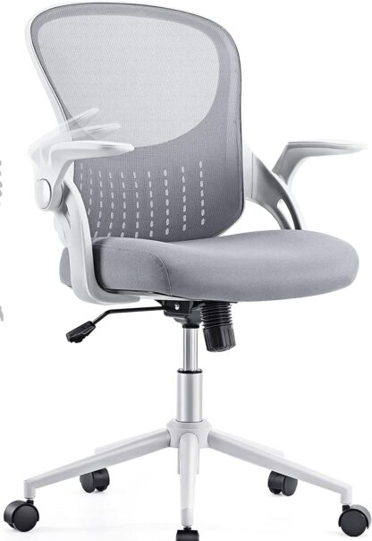 Grey Home Office Desk Chair – Office Chair with Lumbar Support and Flip-up Armrest