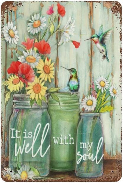 8x12 inch Hippie Wall Art Flowers and Hummingbird It is Well with My Soul