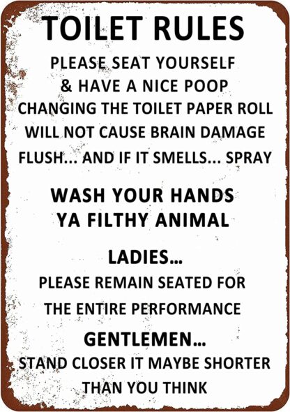 8x12 inch Toilet Rules Metal Sign Bathroom Decor Please Seat Yourself