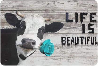 8x12 inch Cow：Life is Beautiful Vintage Iron Home Bar Wall Decor