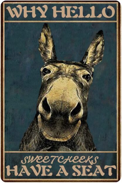 8x12 inch Why Hello Sweet Cheeks Have A Seat Donkey Metal Tin Sign