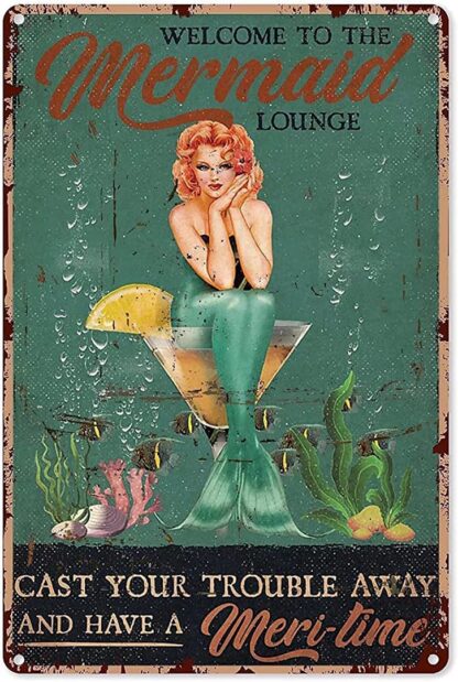 8x12 inch Mermaid Metal Tin Sign,Welcome to The Mermaid Lounge Fun