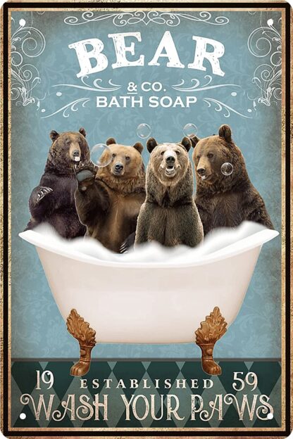 8x12 inch Funny Bear Decor Vintage Bathroom and Bathtub Metal Tin Sign