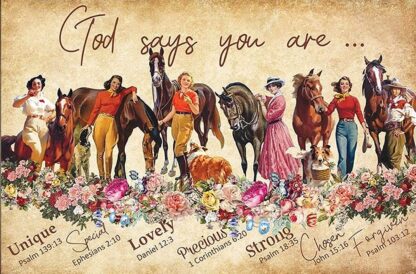 8x12 inch Cowgirl God Says You are Unique Lovely Strong Vintage