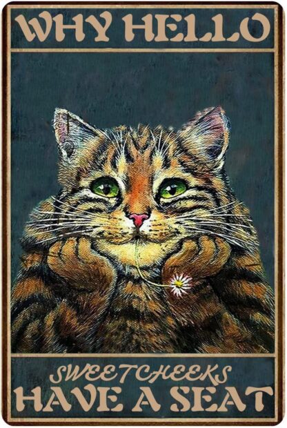 8x12 inch Why Hello Sweet Cheeks Have A Seat Cat Metal Tin Sign