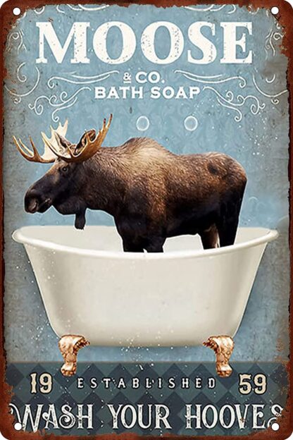 8x12 inch Moose Co. Bath Soap Wash Your Hooves Metal Tin Sign