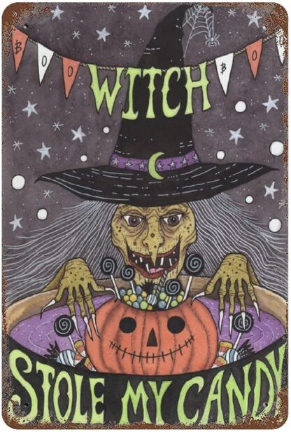 8x12 inch Pumpkin Witch Halloween Metal Tin Sign