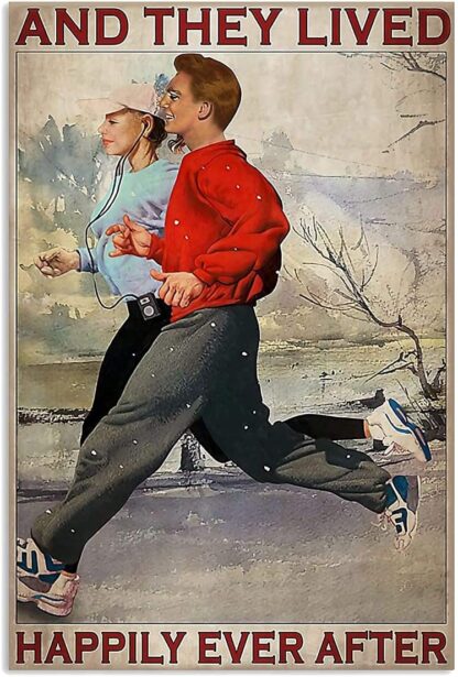 8x12 inch Running Couple and They Lived Happily Ever After Metal tin Signs