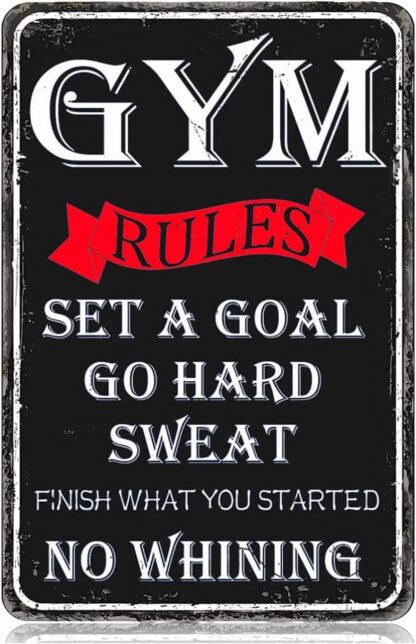 8x12 inch Metal Tin Signs Gym Rules Set A Goal Go Hard Sweat Finish