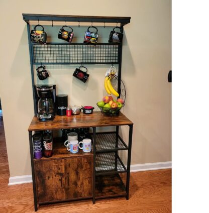 Rustic Brown + Black Baker’s Rack, Coffee Station, Microwave Oven Stand