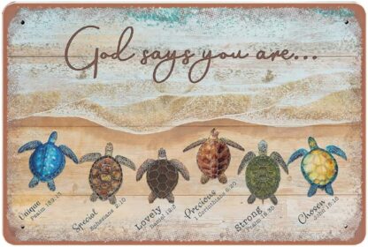 8x12 inch Turtles tin Sign, Bible Verse tin Sign, Beach Vibe Wall Art