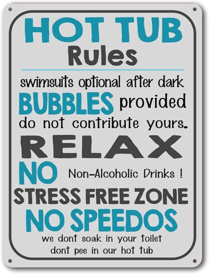 8x12 inch Bathroom Fun Tin Sign Retro Hot Tub Rule Poster