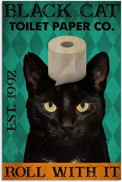 8x12 inch Retro Metal Tin Sign,Black Cat Toilet Paper Co