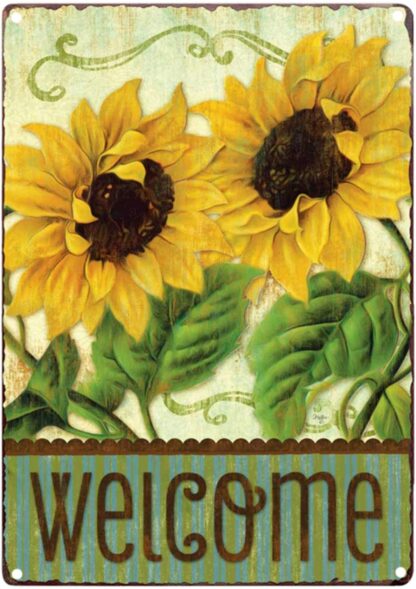 8x12 inch Welcome Sunflowers Retro Vintage Tin Bar Sign