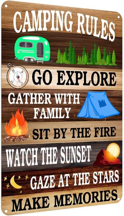 8x12 inch Camping Rules Metal Tin Sign Cave Campsite Bar Terrace House