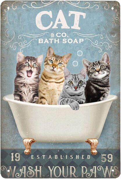 8x12 inch Black Cats Bath Soap Wash Your Paws Metal Tin Sign