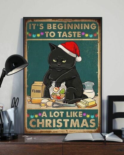 8x12 inch Funny Black Cat Decor It's Beginning to Taste a Lot Like Christmas