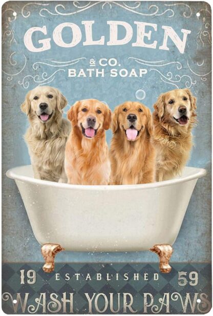 8x12 inch Golden Dog Bath Soap Wash Your Paws vintage Tin Sign