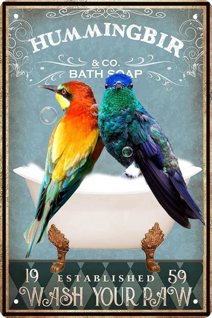 8x12 inch Funny Hummingbird Vintage Bathroom and Bathtub Metal Tin Sign